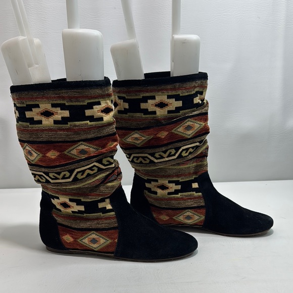 Vintage Texi Zodiac Suede Aztec Southwest Carpet Rug Tapestry Boots - Picture 1 of 8